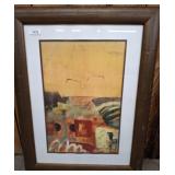 Framed Abstract Print with Brown Wooden Frame