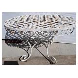 White Painted Metal Patio Table with Lattice Top a