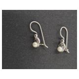 Silver Earrings with Faux Pearls and Marcasite