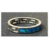 Sterling Silver Ring with Blue Opal Inlay, Size 7