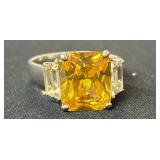 Size 8 Sterling Silver Ring with Yellow Stone