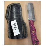 Damascus Steel Knife with Pink and Black Handle