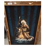 Framed Textile Artwork Depicting a Native American
