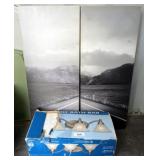 Black and White Road Print Diptych with 3-Light Ba