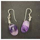 Silver Hook Earrings with Amethyst Beads