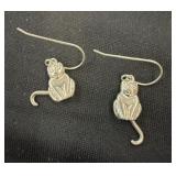 Sterling Silver Cat Dangle Earrings