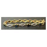 Gold-Tone Oval Link Bracelet w/ Blue/Clear Stones