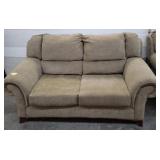 Beige 70-Inch Upholstered Loveseat With Wood Legs