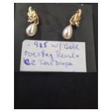 Gold-Toned 925 Earrings with Pearl Drops