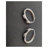 Sterling Silver Hoop Earrings with Black Accents