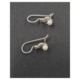 Silver Earrings with Faux Pearls and Marcasite