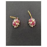 Gold-Tone Floral Drop Earrings with Gemstones