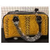 Yellow and Black Embossed Handbag with Studs