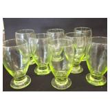 8 Uranium Glass Footed Tumblers