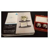 Corner Shelf Set and Pair of Silver Health Globes