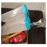 Kitchen Items Lot: Containers, Tools, Waffle Maker