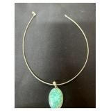 Sterling Necklace with Oval Turquoise-Colored Ston