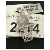 Basketball Hoop Pendant in Sterling Silver