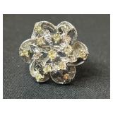 Sterling Silver Floral Ring w/ Clear/Yellow Stones