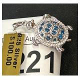 Sterling Silver Turtle Pendant with Blue Stones