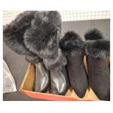 Two Pairs of Black Fur-Trimmed Boots