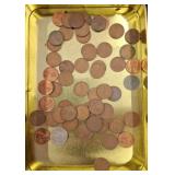 Wheat Pennies in Metal Tray