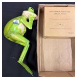 Green Frog Figurine and Display Turntable