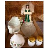 Figurines, Glass Owl Dish, and Ceramic Items