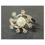 Sterling Silver Ring with Moonstone and Clear Gem