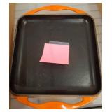 Square Orange Enamel Cast Iron Grill Pan