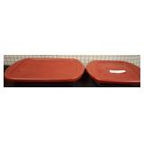 Two Pyrex Glass Baking Dishes with Red Plastic Lid