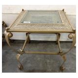 Metal and Glass Side Table with Decorative Inlay