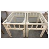 White Rattan Side Tables with Glass Tops