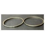 Metal Bangle Bracelets, One with Geometric Etching