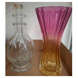 Glass Decanter and Ombre Pink-Orange Vase