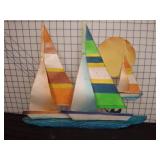 Metal Wall Art Depicting Sailboats and Sun Motif