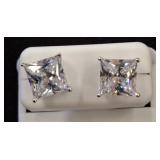 Square-Cut CZ Sterling Silver Stud Earrings
