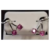Sterling Silver Earrings with Pink Gemstones