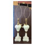 PAIR ATTERBURY MILKGLASS OIL LAMPS 31 INCH