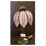 ANTIQUE BRONZE ART NOVEAU LAMP, TULIP SAHDE 23 INC