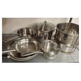 STAINLESS STEEL AND ASSORTED POTS AND PANS