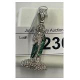 Sterling Silver Angel Pendant with Green Stones