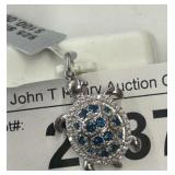 Sterling Silver Turtle Pendant with Blue Stones