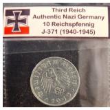 1943 Nazi Germany 10 Reichspfennig Coin