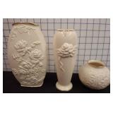 Lenox Embossed Porcelain Vase Trio