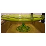 Green Glass Compote with Scalloped Edge