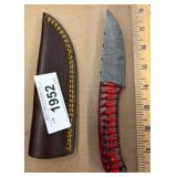 Custom Damascus Style Knife with Red/Black Handle