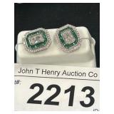 Sterling Silver Earrings with Green and Clear Ston