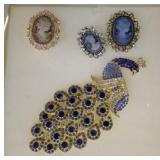 CAMEO AND PEACOCK BROTCHES