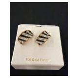 10K Gold-Plated Stud Earrings with Stripe Design